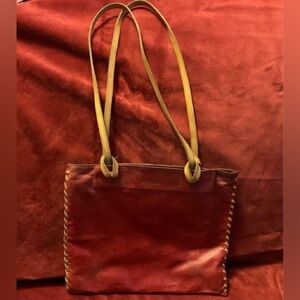 Vintage Roots Shoulder Bag Red with Whipstitch